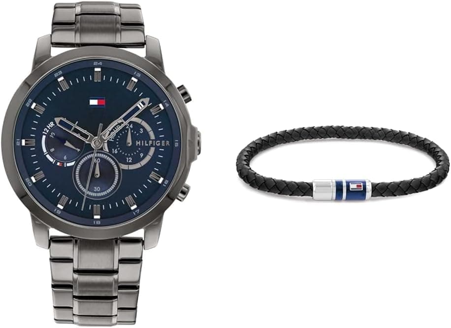 Tommy Hilfiger Relógio analógico de quartzo multifuncional para homem com correia em aço inoxidável