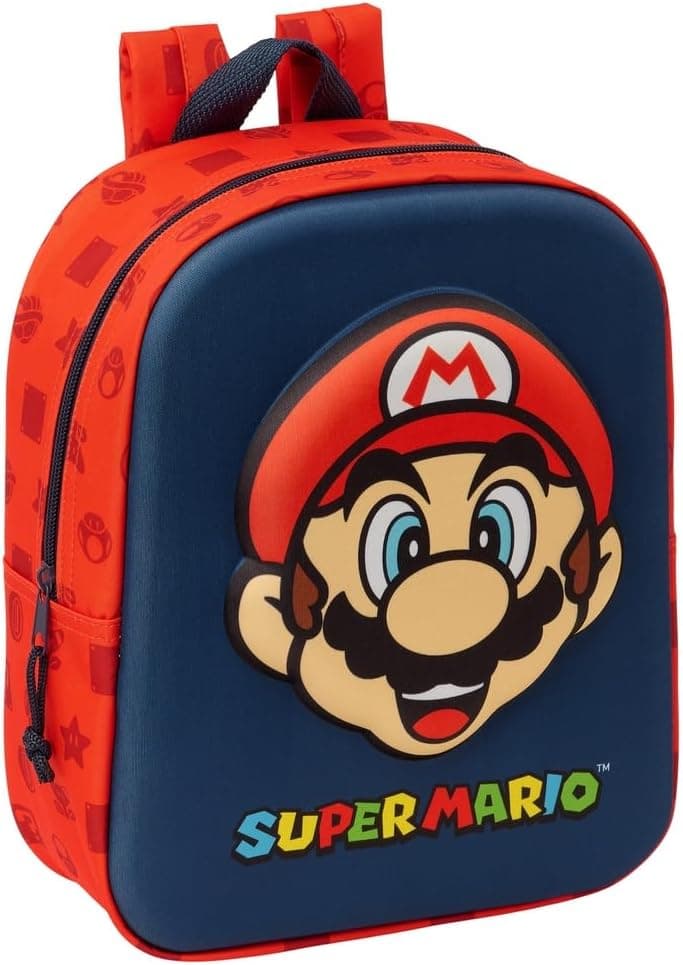 SUPER MARIO 3D - Mochila para crianças de diferentes idades, confortável e versátil, qualidade e resistência, 22 x 10 x 27 cm