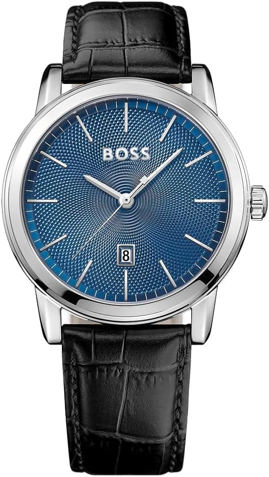 BOSS Relógio analógico de quartzo para homem coleção clássica 1 com correia de couro preta - 1513400, azul, Correia