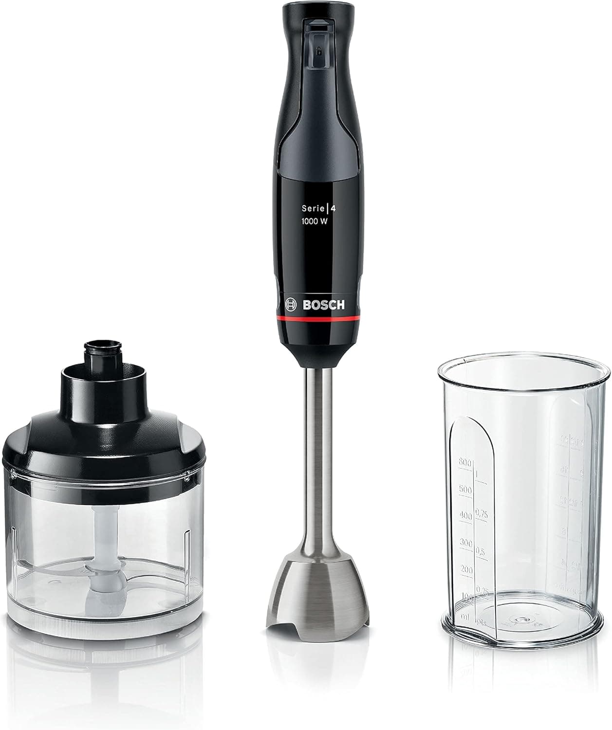 Bosch Casa, batedeira de mão, ErgoMaster série 4, motor de 1000 watts, controlo dinâmico de velocidade, sistema QuattroBlade, acessórios incluídos, MSM4B620