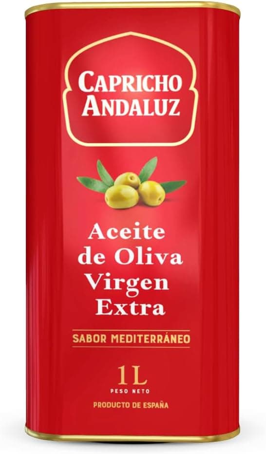CAPRICHO ANDALUZ Azeite de oliva virgem extra lata de 1 l, sabor intenso e fresco, embalado em lata para melhor conservação, ideal para cozinhar e dar molho às suas saladas