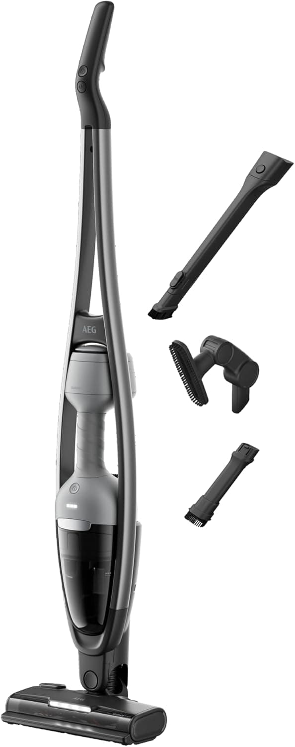 AEG AS62CB25UG Clean 6000 Aspirador sem cabo, 25,2 V, 55 min, tecnologia Brushrollclean, carregamento em 4,5 h, depósito de 0,35 l, tecnologia Cyclonic, 3 acessórios, cinzento