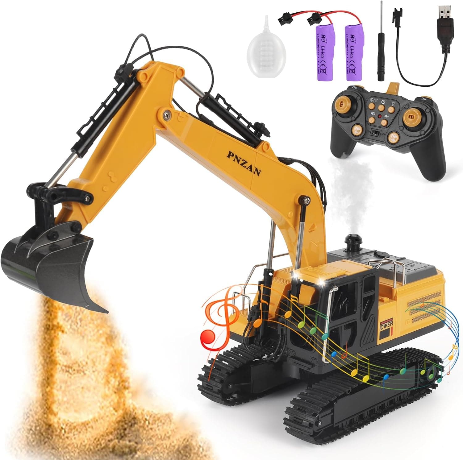 ZWOOS Brinquedo escavadora, veículo de construção RC 14 canais, camião remoto 1:16, trator para crianças - presente de aniversário