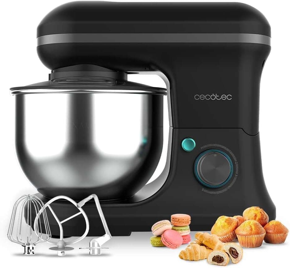 Cecotec Liquidificadora Cecomixer Merengue 5 L, 1200, preto, 1200 W em 6 níveis, 5 funções, movimento planetário, design elegante, bola de aço de 5 l e acessórios para bater e amassar