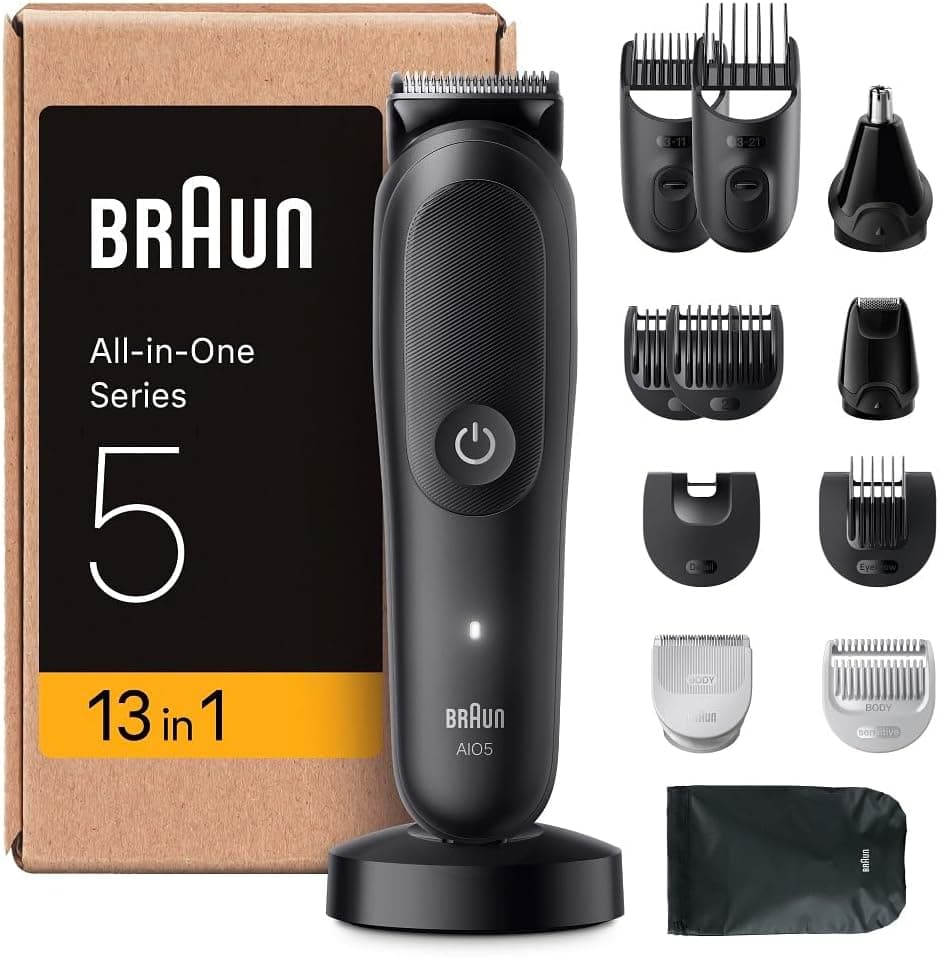 Braun Aparador tudo em um série 5 AIO5565, kit de Styling 13 em 1 para barba, cabelo, orelhas, nariz e corpo, 120 min, corta-pelos homem com lâmina ultra afiada, recorte preciso e eficiente, preto