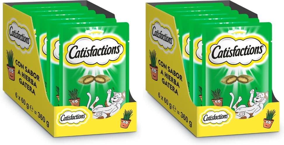 Catisfactions Hierba Gatera | Snack crocante para gatos, 12 embalagens de 60 g