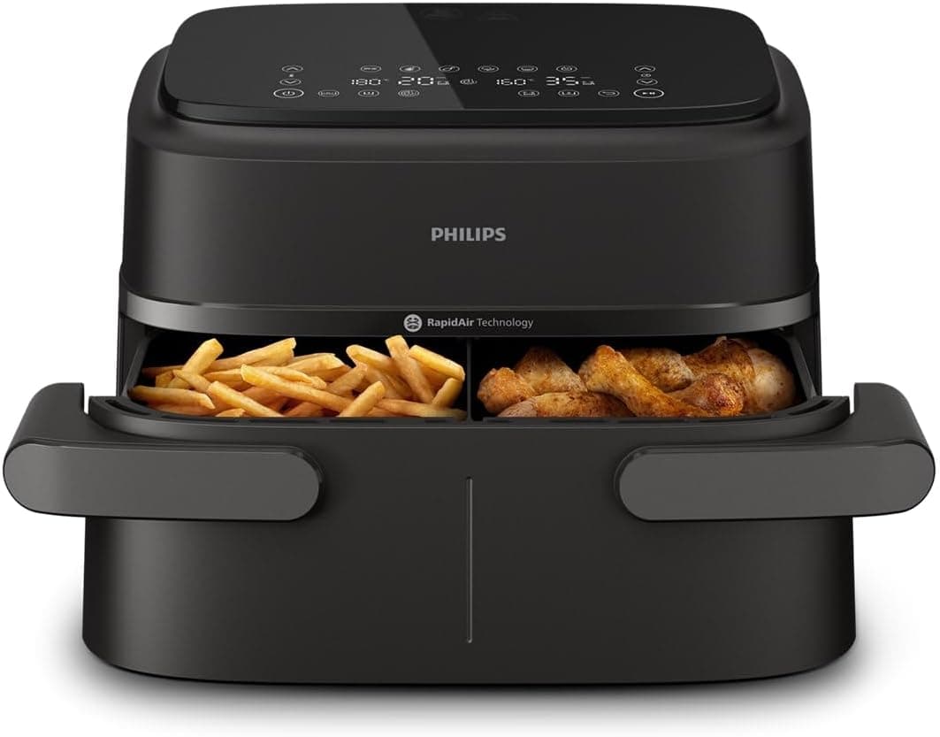 Philips Dual Basket Airfryer série 1000 - 7,1 l de capacidade, tecnologia RapidAir, 10 funções em 1, 90% menos gordura, design compacto, design com 2 cestas