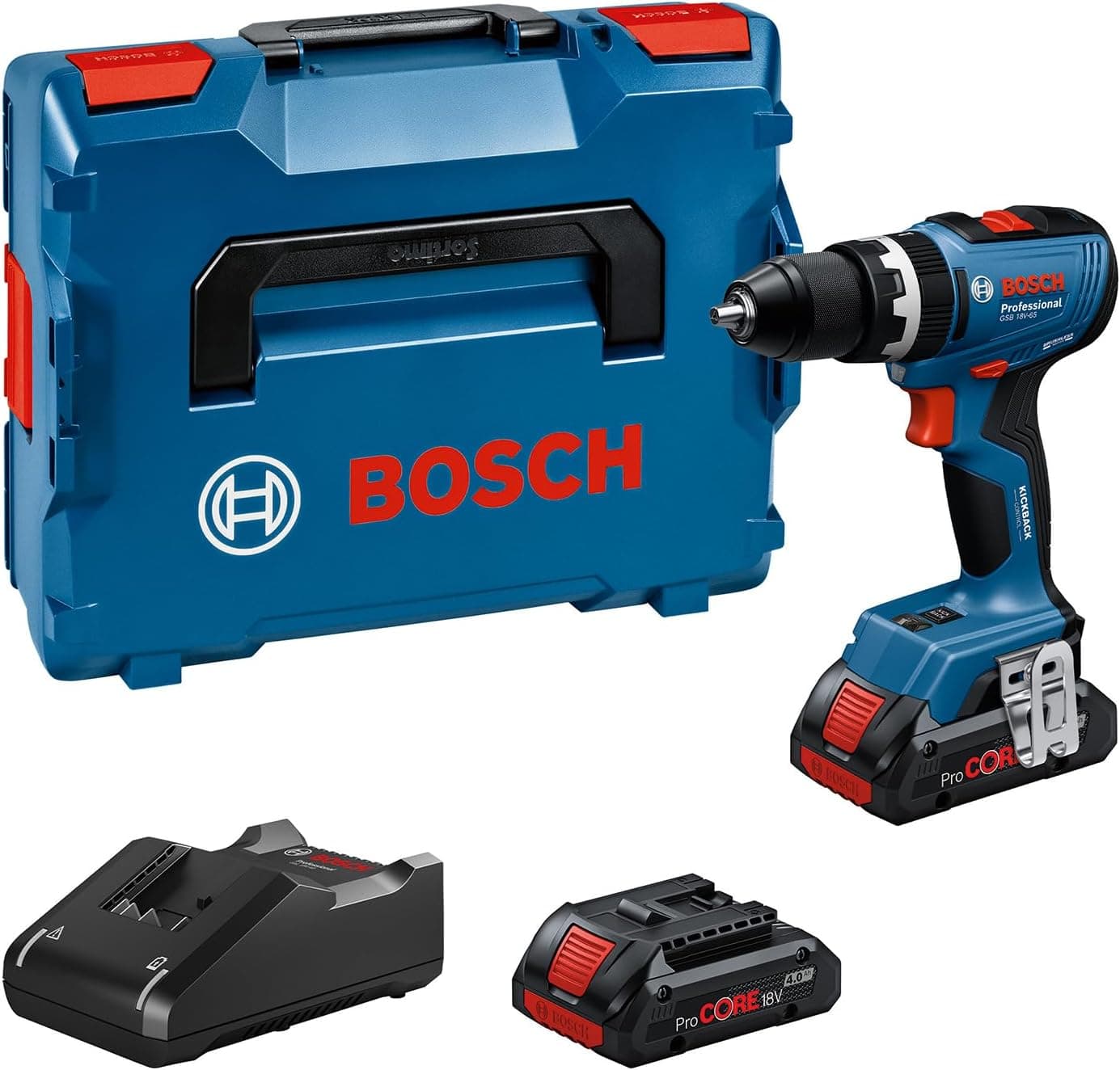 Bosch Professional 18 V System chave de fendas a bateria GSB 18 V65 (motor sem escova, comprimento da cabeça 175, 2 baterias ProCORE18 V 4,0 Ah, LBOXX)