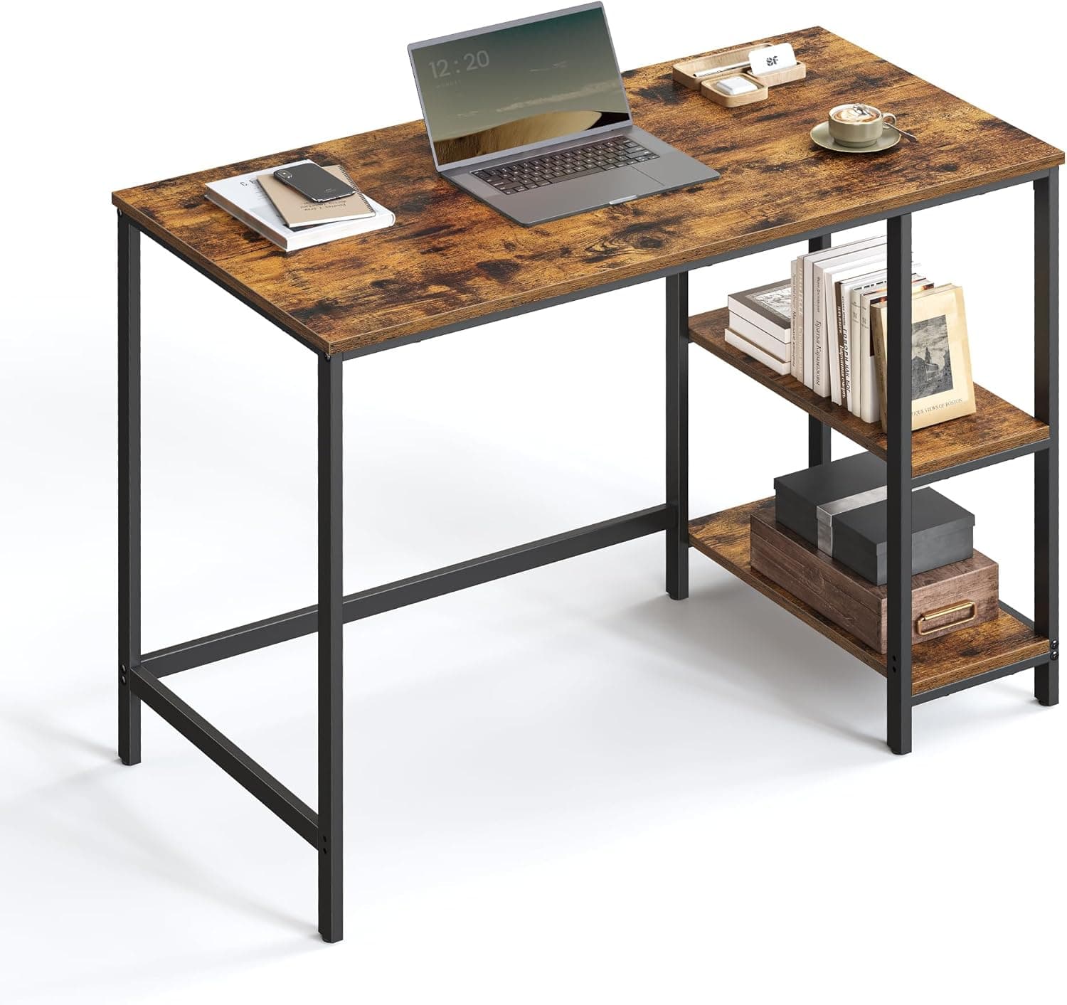 VASAGLE LWD046B01 | Secretária moderna 100 x 50 cm em castanho rústico e preto para escritório ou quarto