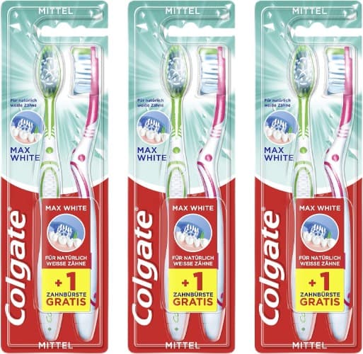 Colgate Max White | Escova de dentes manual média, pack de 2 unidades x 3