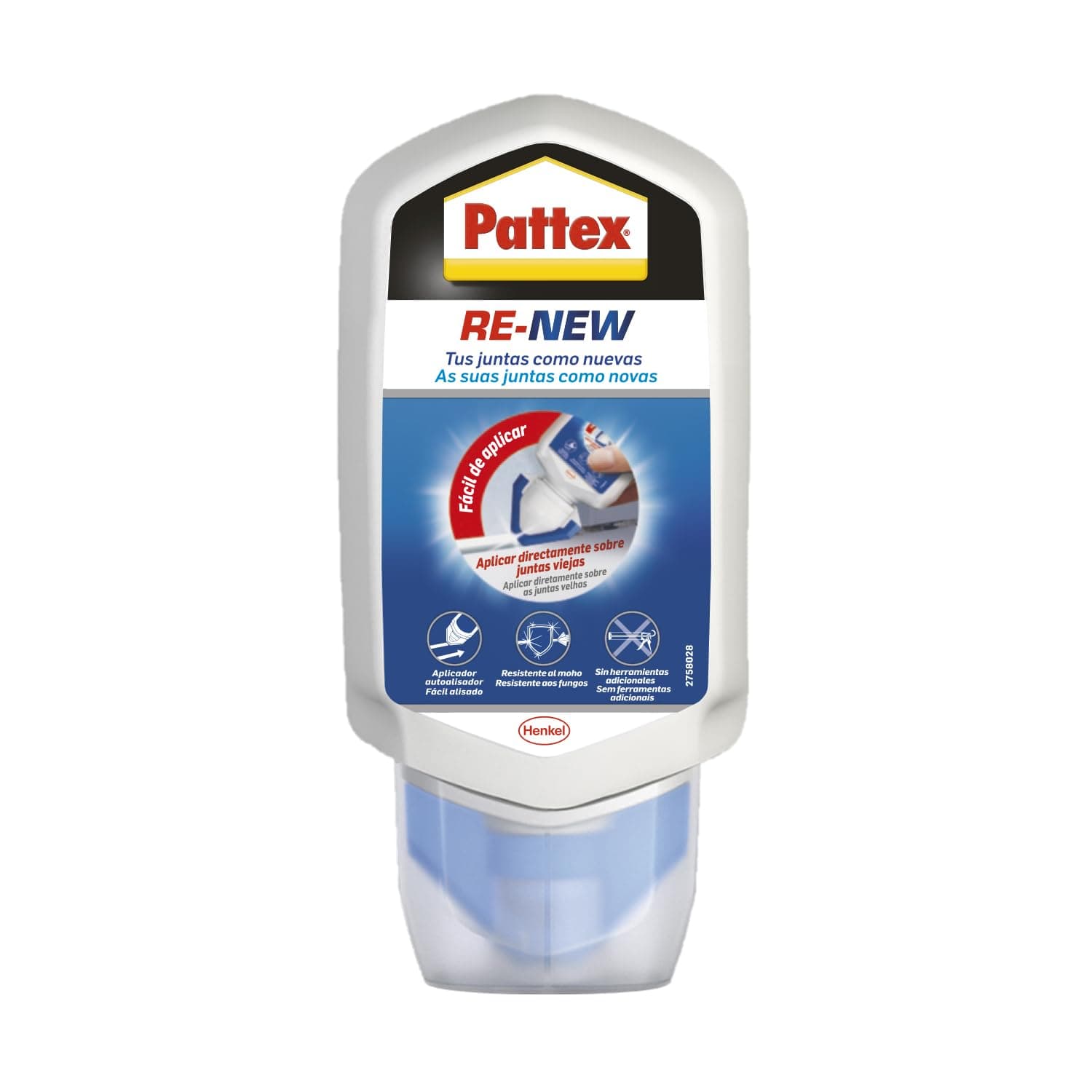 Pattex Casa de banho saudável RE-NEW, silicone branco para juntas limpas em passos simples, silicone resistente ao mofo rápido, selador de juntas de cozinha e casa de banho, 1 x 80 ml
