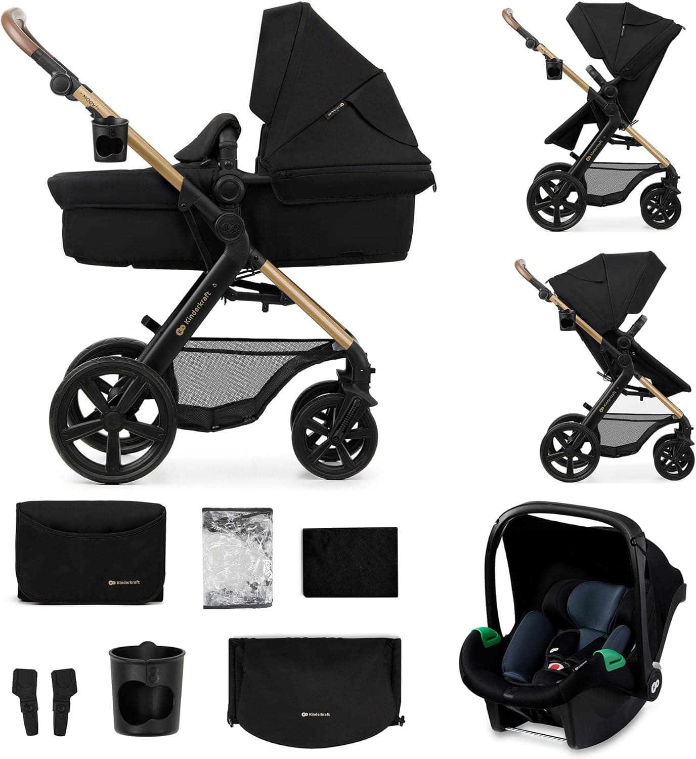 Kinderkraft MOOV2 Cadeira de carro 3 em 1, EVA, Mink PRO I-Size, sistema de viagem, carrinho de bebé, carrinho de passeio, dobrável, para recém-nascido, desde o nascimento até aos 3 anos, preto