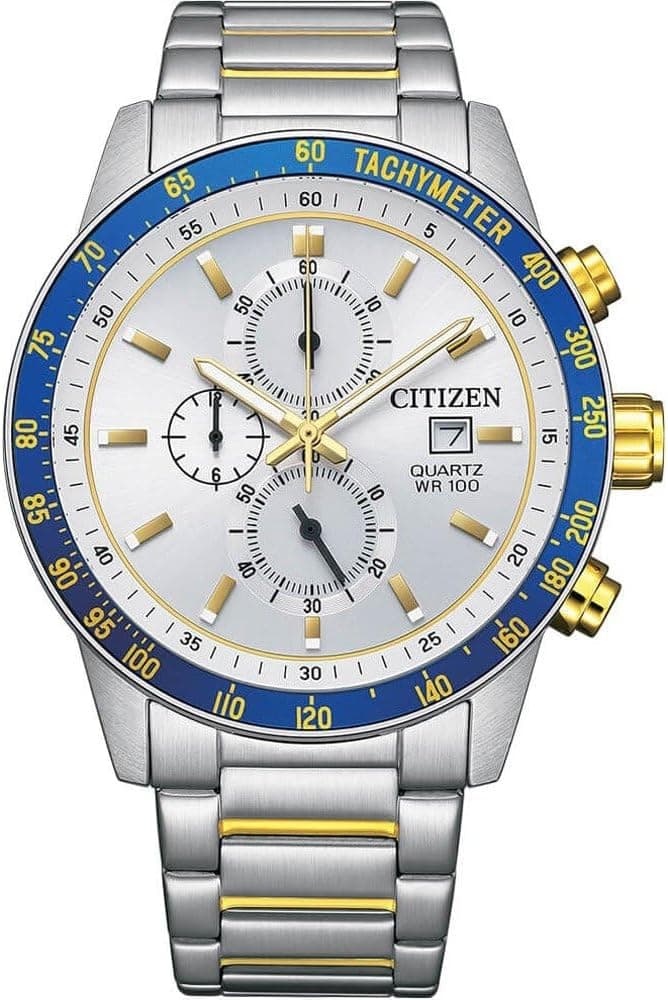 Citizen Relógio analógico para homens de quartzo com correia em aço inoxidável AN3686-53A, Prata, Moderno