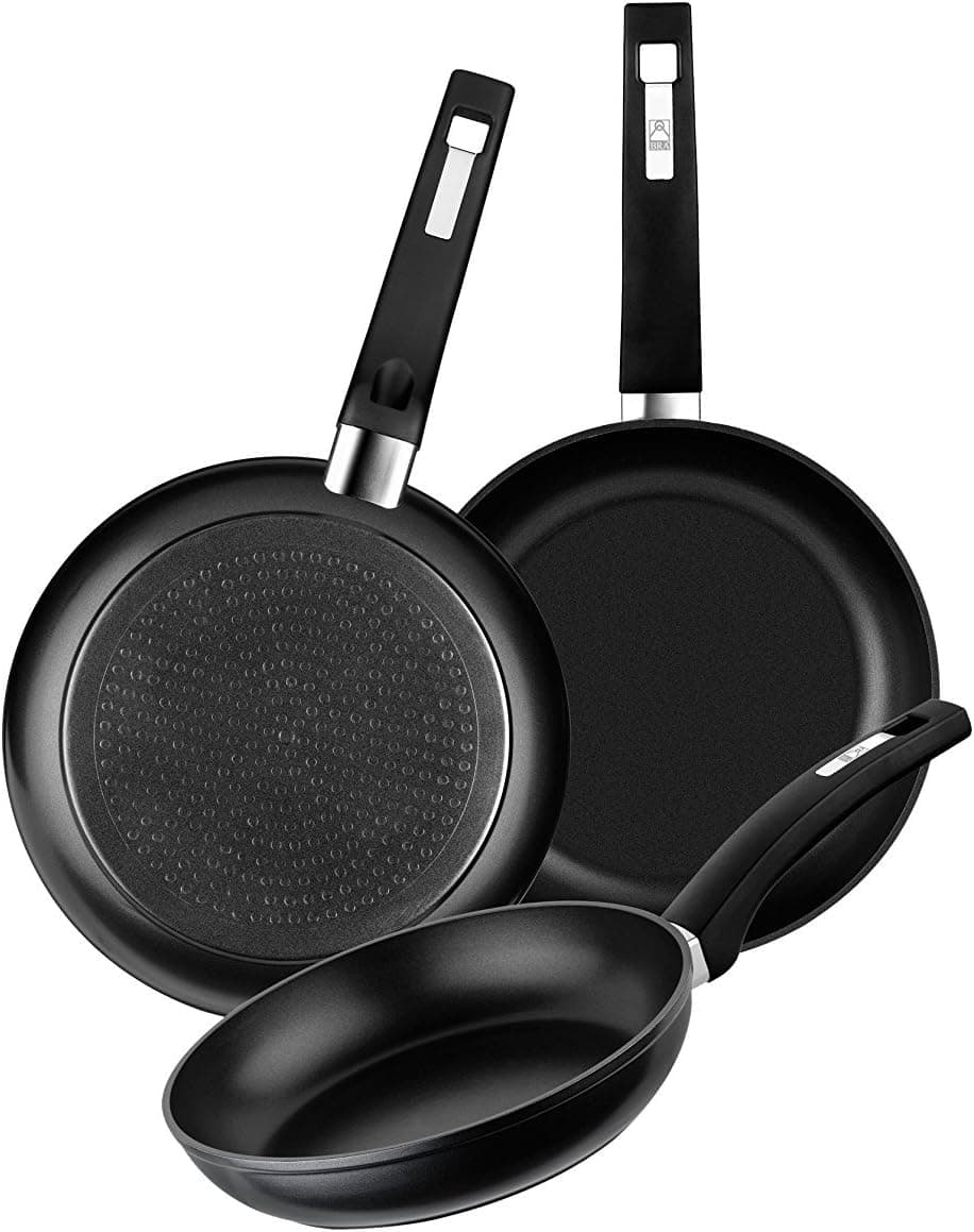 BRA Conjunto de 3 frigideiras anti-aderente de alumínio forjado, adequadas para todos os tipos de cozinhas, incluindo indução