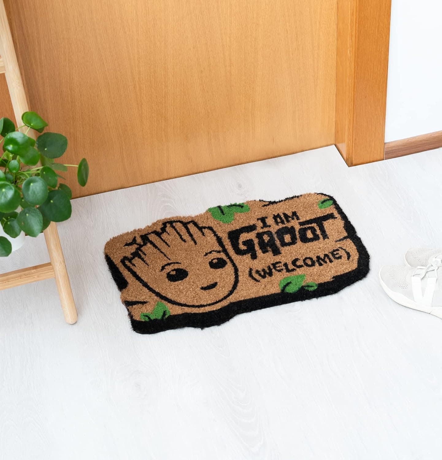 Felpudo Marvel Groot - Tapete de entrada de fibra de coco antiderrapante e impermeável (40 x 60 cm)