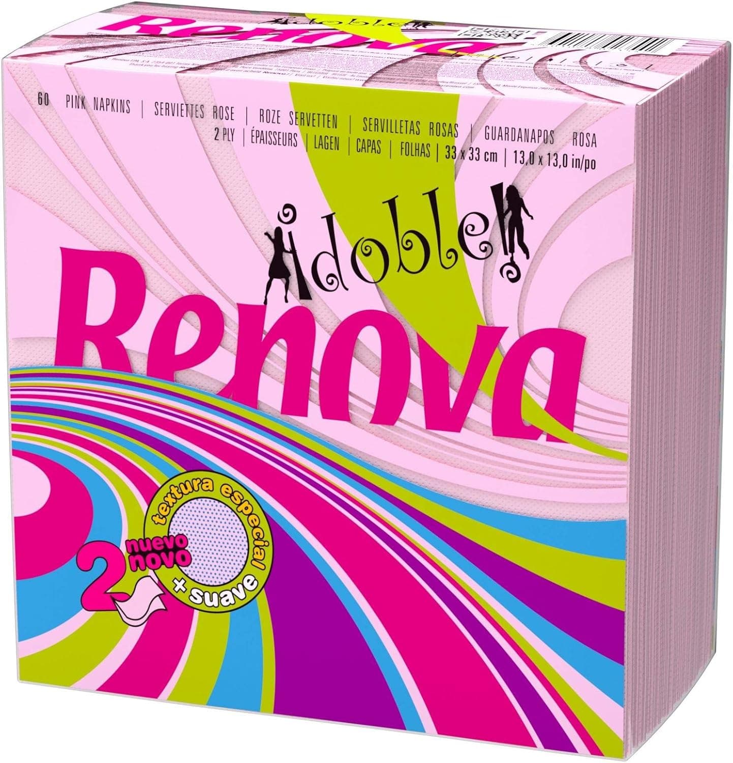 Renova Pink Double | Guardanapos rosa de 2 folhas, 60 unidades
