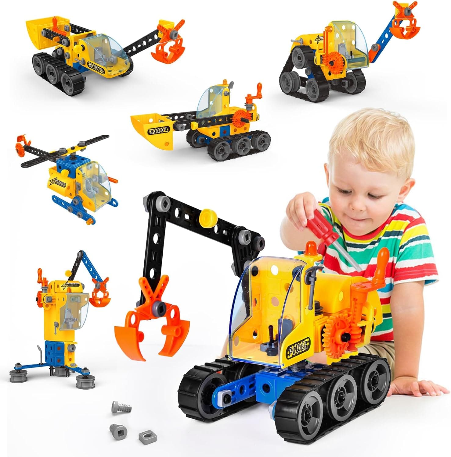 JONRRYIN Brinquedos de construção, 6 em 1 blocos de construção para crianças, brinquedos de engenharia, educativos criativos construção de jogos para crianças