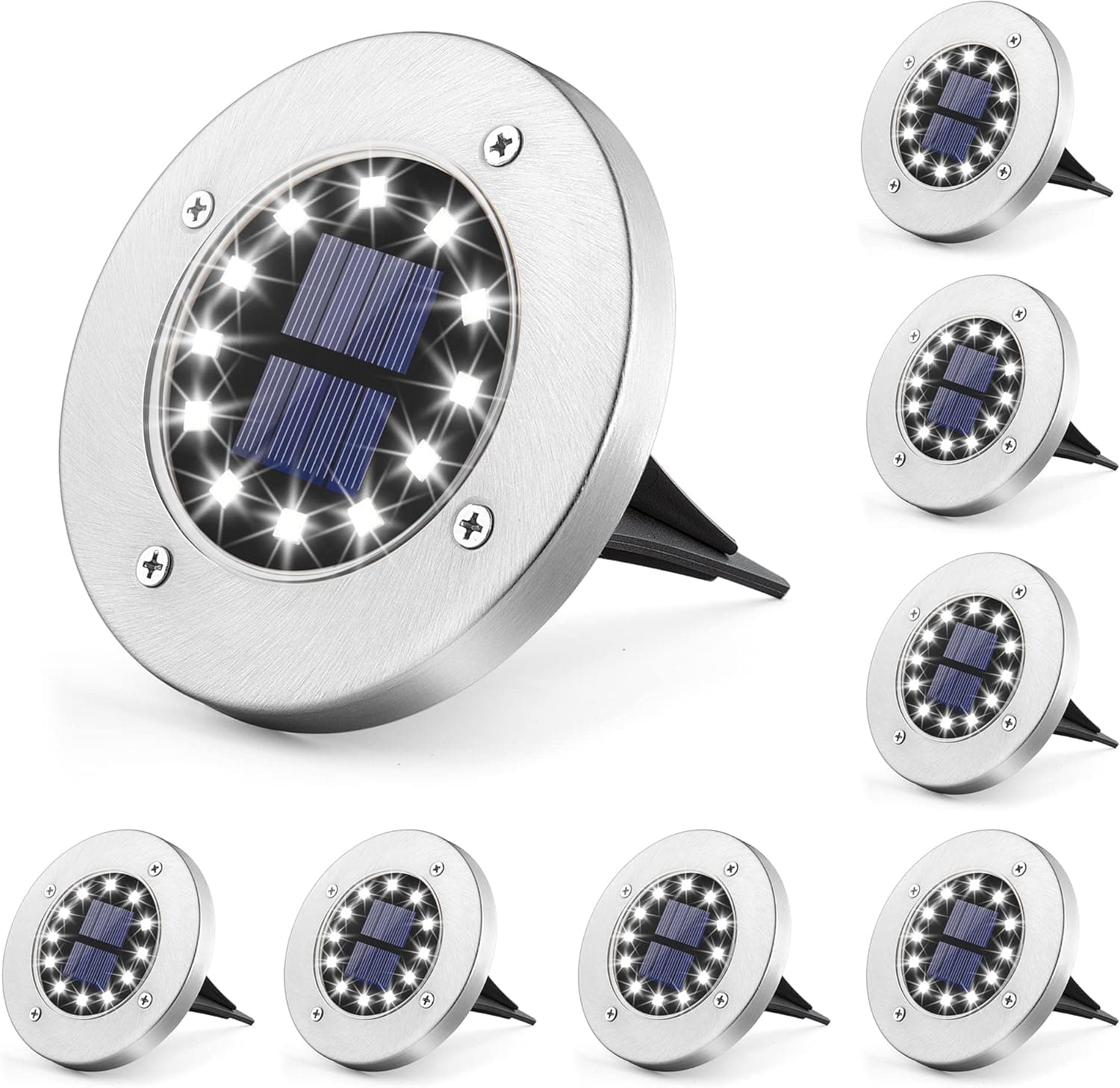 Solpex Solar Garden Lights | Conjunto de 8 candeeiros solares LED em aço inoxidável para jardim e exteriores