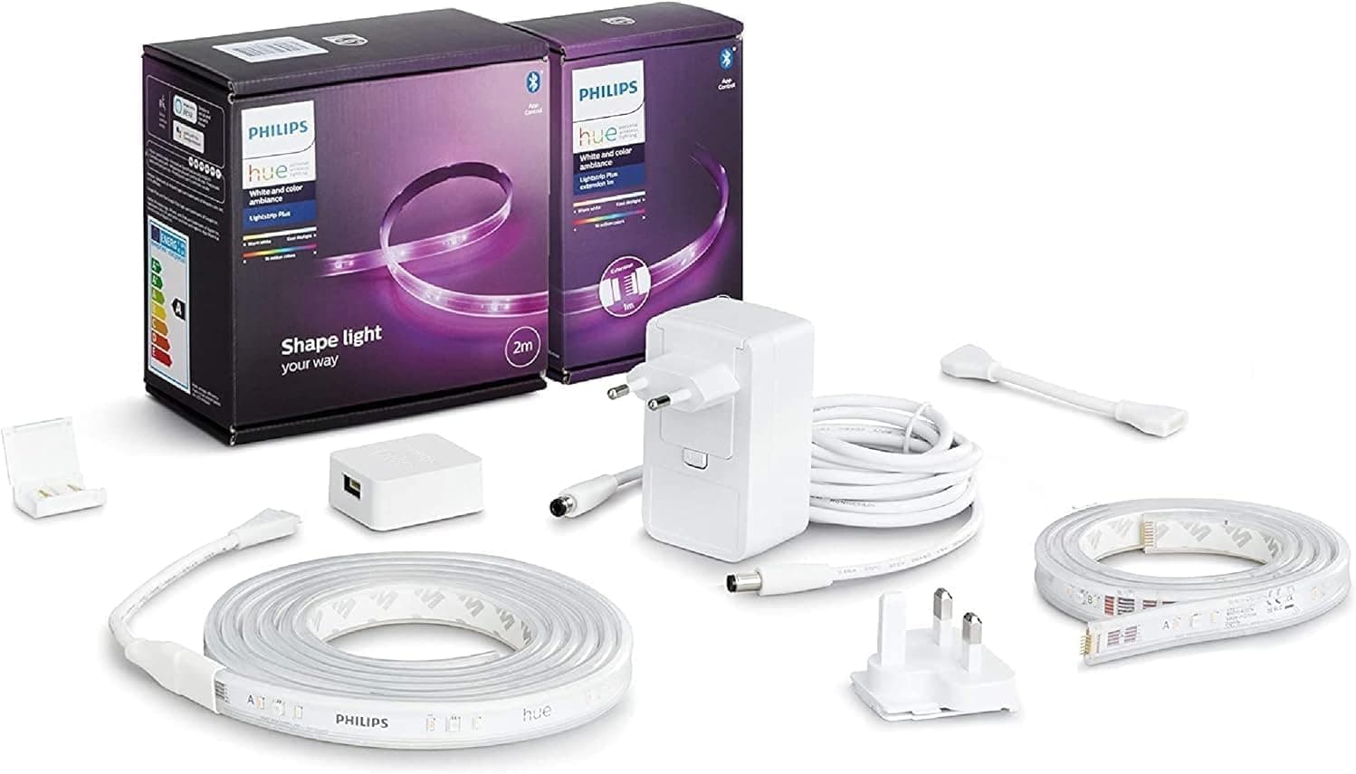 Philips Hue | Fita LED inteligente 3 m com extensão, luz branca e colorida, Bluetooth e compatível com Alexa e Google Home