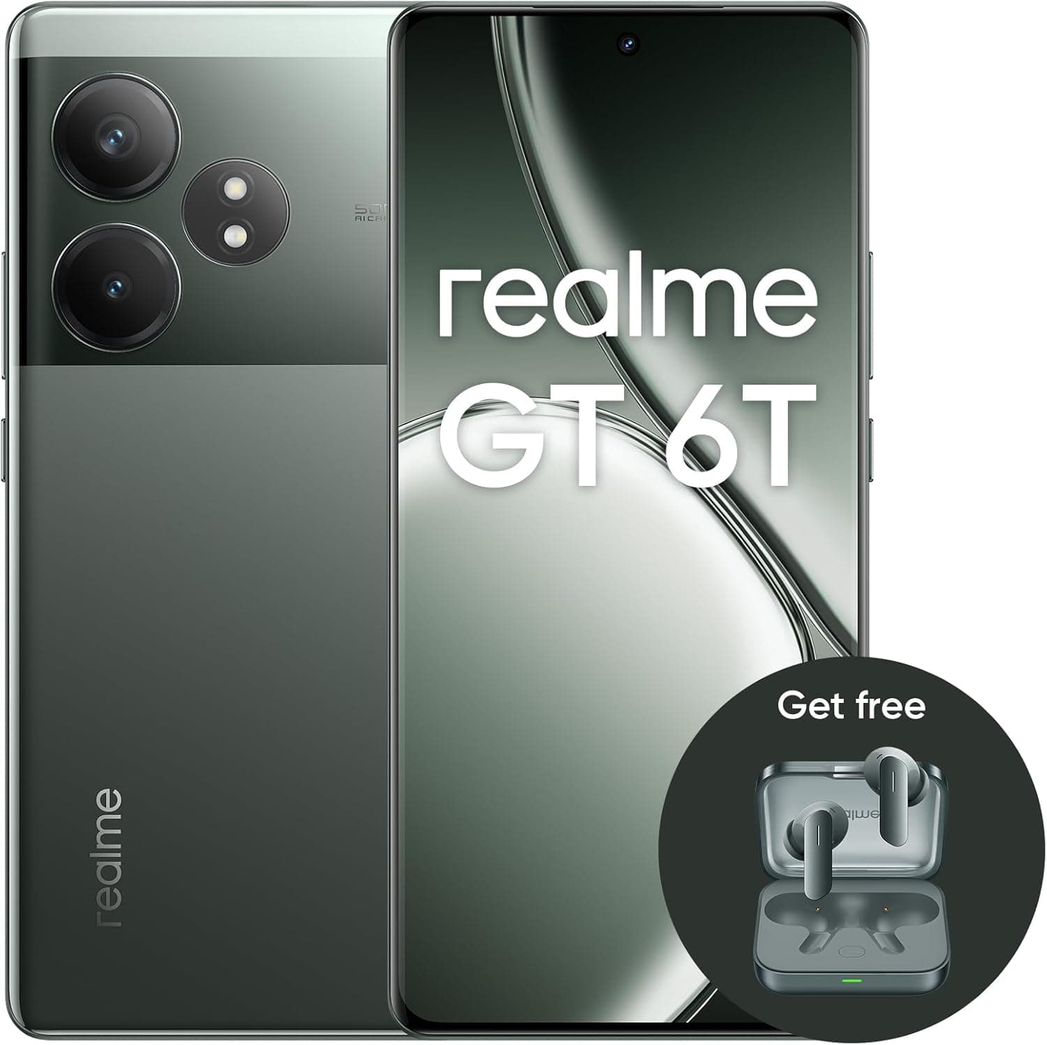 realme GT6T 5G 8 + 256GB, Snapdragon 7 Gen 3 chipset, 120 W Charge, 5500 mAh Battery, verde, sem adaptador +ar 7 verde