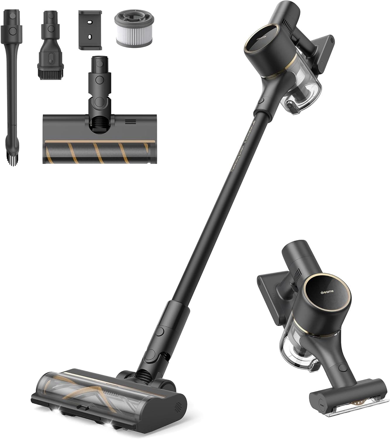 DREAME R10 Pro Aspirador sem cabos, 150 AW potente sucção, aspirador sem cabo com escova de multi-superfície e luzes LED, ideal para limpeza de casa e carro, leve e versátil