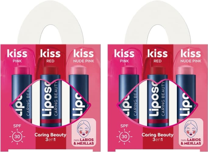 LIPOSAN O pacote BSJFS Labial Caring Beauty 3 em 1, combina os bálsamos de lábios e blush em barra em 3 tons (vermelho, rosa e rosa nude), 6 x 4,8 g)