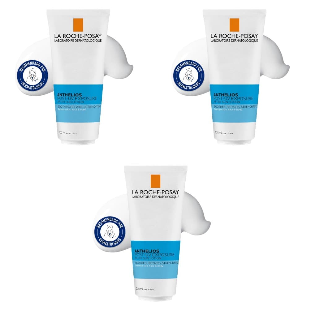 La Roche Posay, Anthelios pós-UV loção After Sun, calma, refrescante e hidrata a pele, enriquecida com glicerina e água termal, para todos os tipos de pele, 200 ml x3