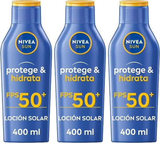 NIVEA SUN Protege & Hidrata leite solar FP50 (1 x 400 ml), protetor solar hidratante e impermeável, creme solar 50 com proteção UVA/UVB, proteção solar muito alta