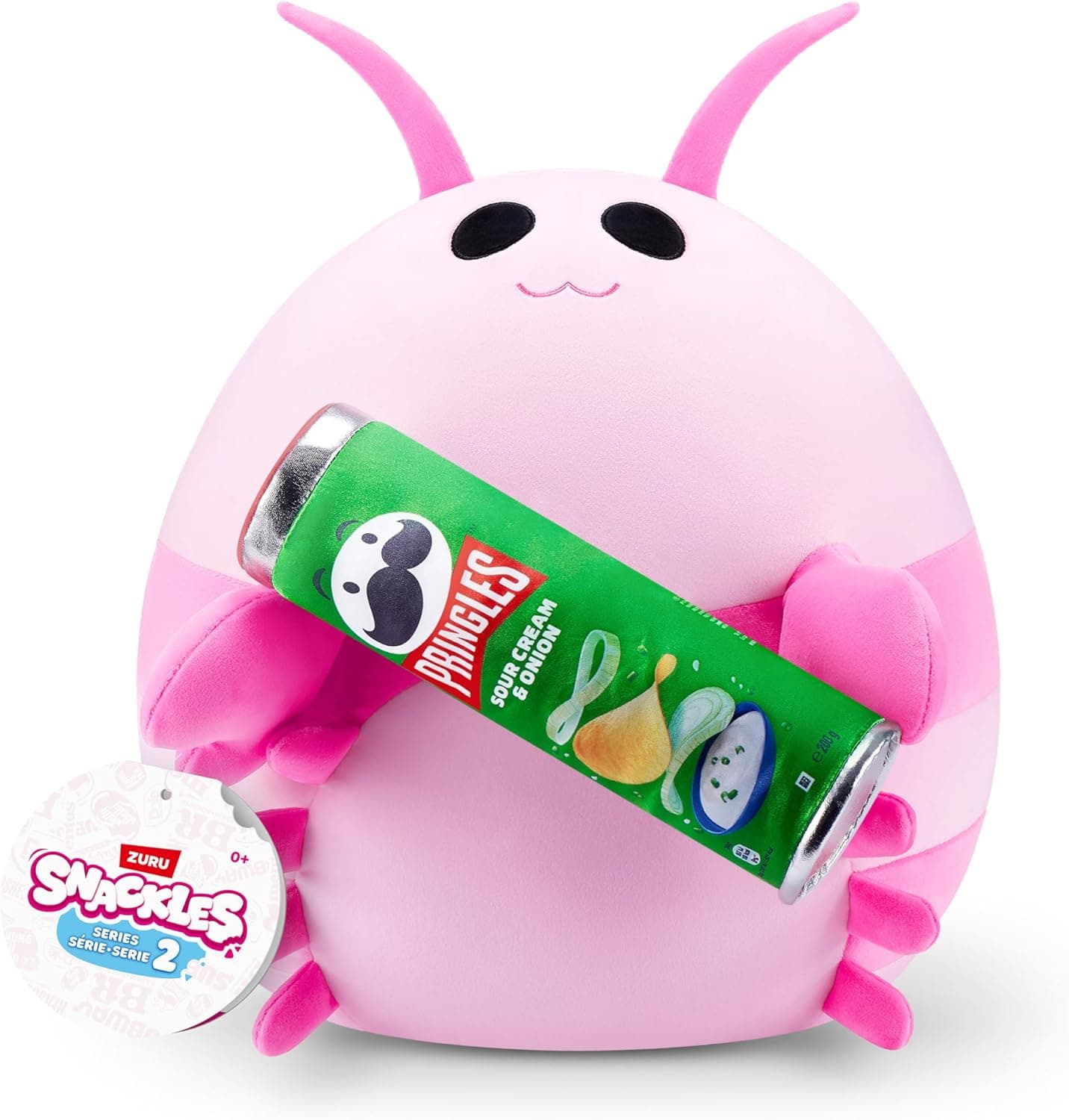 Snackles Série 2 de 35 cm ZURU boneco macio e acolchoado de peluche 35 cm com acessório de Snack de marca licenciada, rosa Shrimp (Pringles, Sour Cream & Onion)