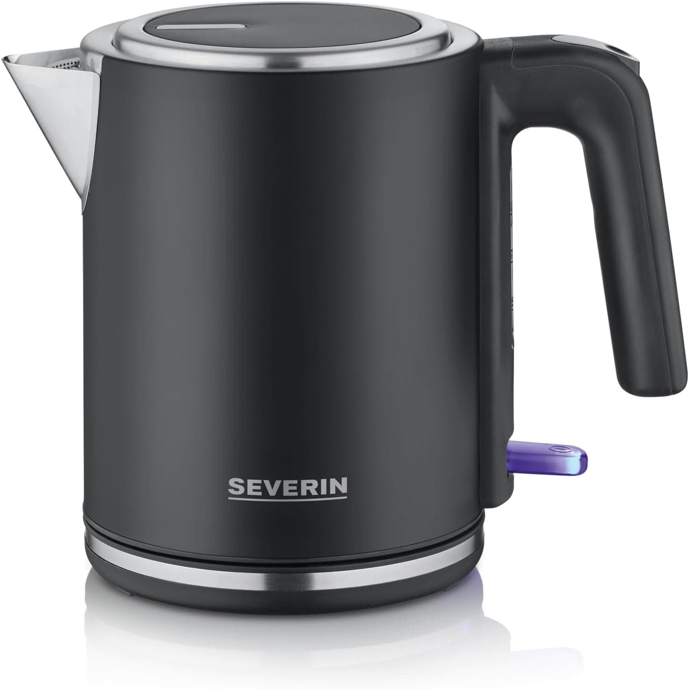 SEVERIN Chaleira elétrica 1 L, chaleira com indicador de nível de água, filtro anticalcário, abertura de tampa XXL, potente e compacta, 100% livre de BPA, 2400 W, preto - prateado - aço inoxidável, WK