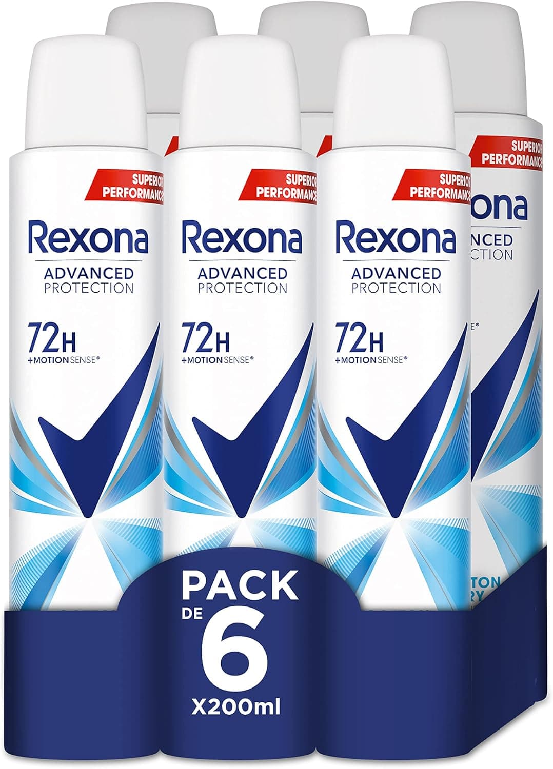 Rexona Desodorante aerossol Advance Protection Cotton Dry 72 h para mulher 200 ml, conjunto de 6