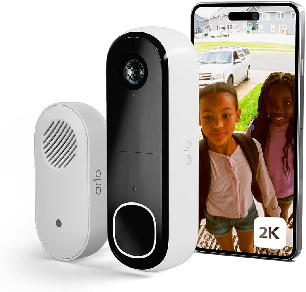 Arlo Essential 2 K Video-porteiro Wi-Fi campainha sem fios exterior impermeável, campainha de casa, detector de movimento, visão noturna, áudio bidirecional, teste de arco seguro incluído, 1 câmara