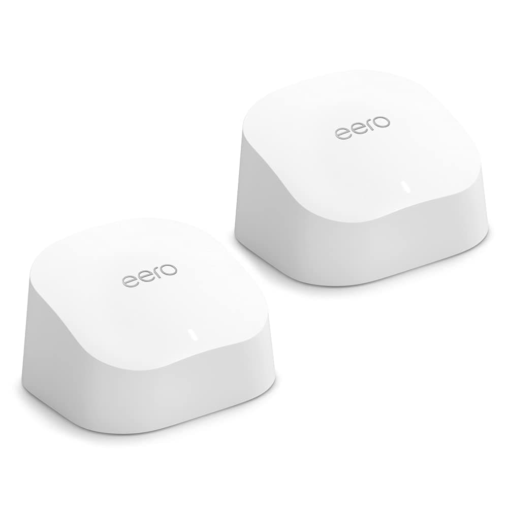 Router wifi de malla eero 6 da Amazon | Com Ethernet de 500 Mb/s, 280 m2 de cobertura e capacidade para ligar mais de 75 dispositivos | pacote de 2, modelo de 2020