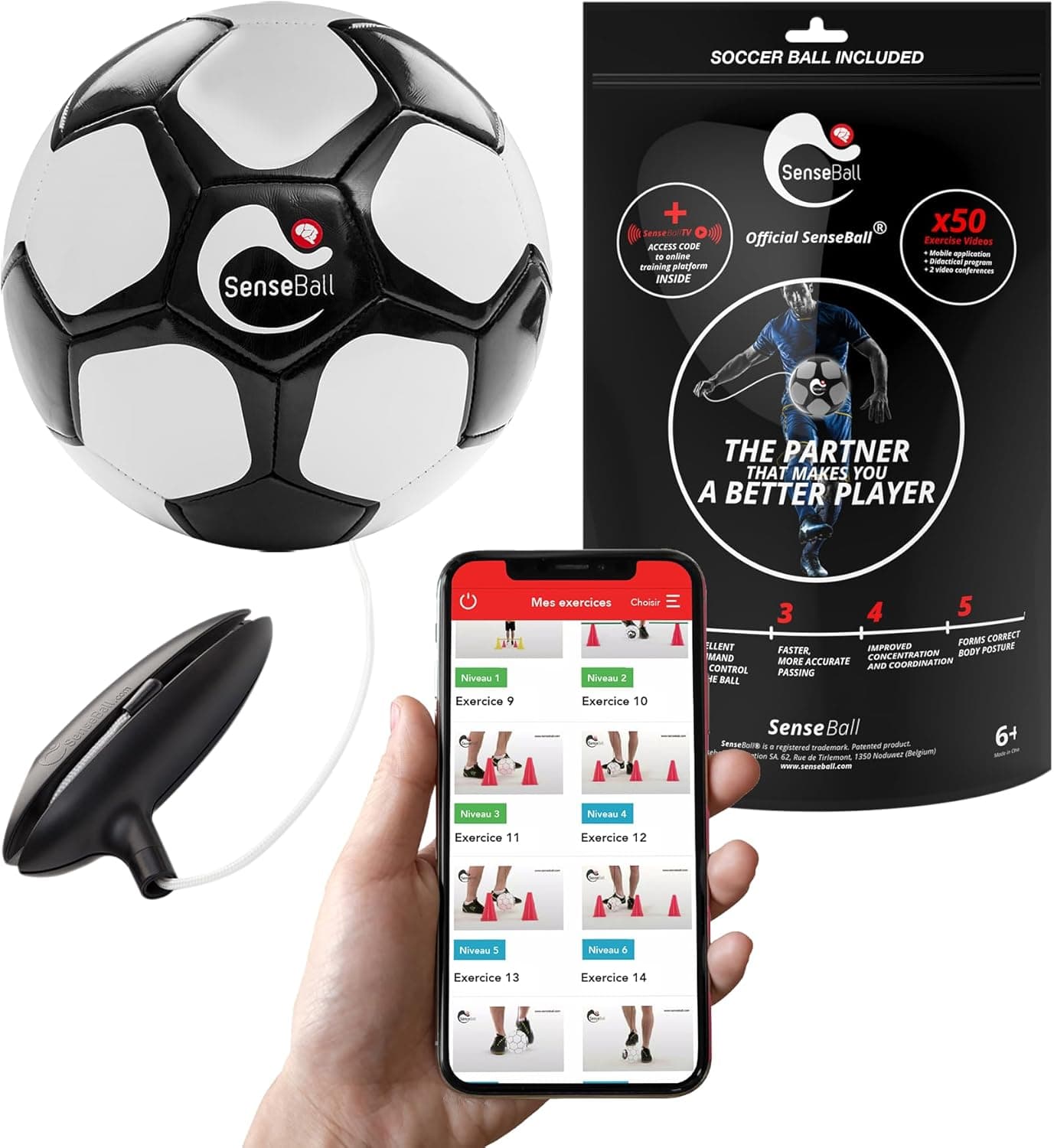 SenseBall - Bola de futebol inteligente - bola de futebol incluída - equipa de treino de futebol - usada por clubes profissionais - presentes de futebol para crianças e jovens
