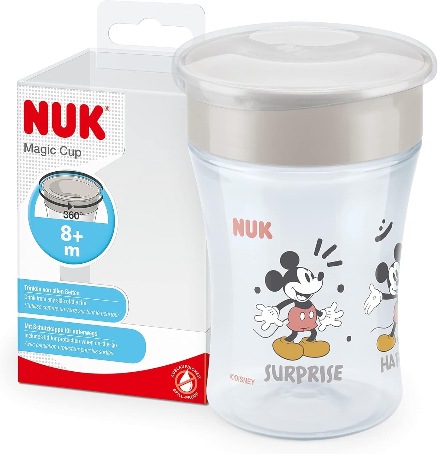 NUK Magic Cup copo anti-derrame para bebé | borda à prova de derrames de 360°, +8 meses, sem BPA, 230 ml, Disney Mickey Mouse
