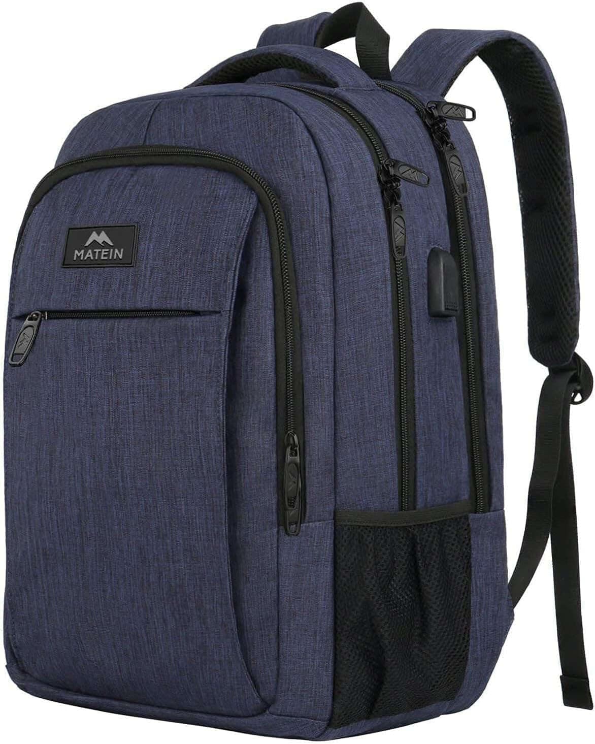 MATEIN Mochila 15,6 polegadas mochila portátil anti-roubo mochila para portátil fina mochila computador portátil homem com porta USB para trabalho negócios, azul