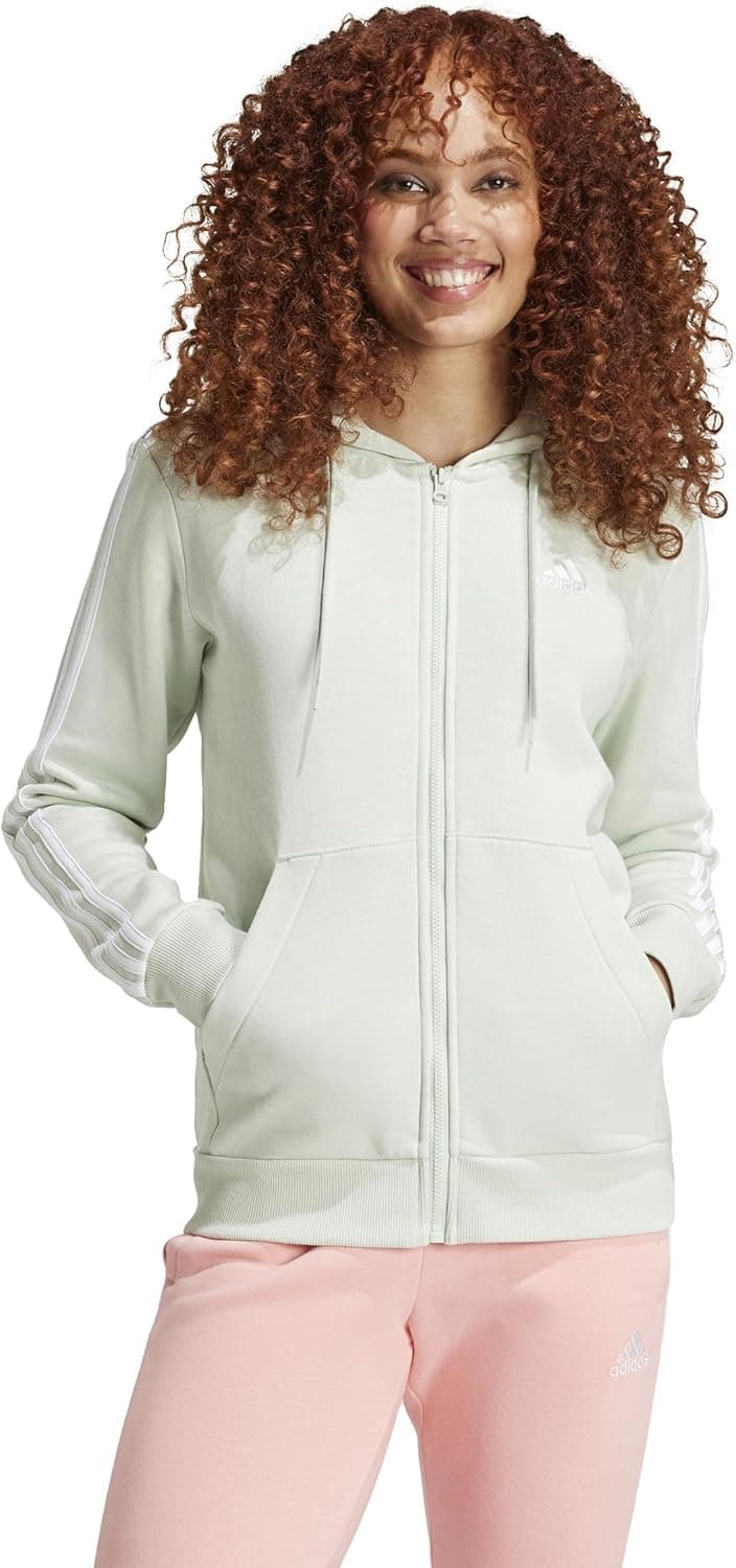 adidas Essentials 3-Stripes Full-Zip Fleece Hoodie camisola com capuz de mulher 