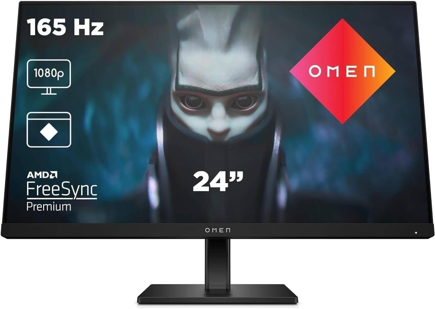 HP OMEN 24 Monitor de jogos FHD de 24", 1920 x 1080 a 165 Hz, IPS, 16:9, 1 ms, HDMI, antirreflexo, DisplayPort, AMD FreeSync Premium, compatível com consolas, preto