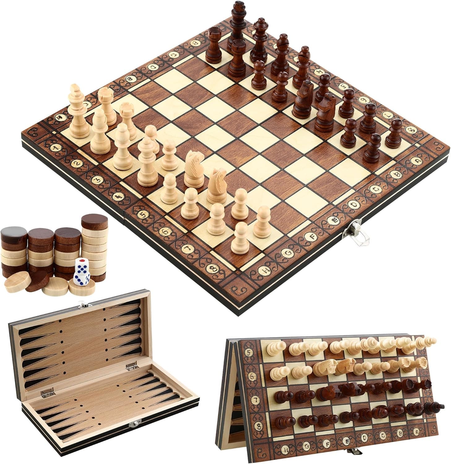 Xadrez magnético, conjunto de mesa de Xadrez 3 em 1, tabuleiro de Xadrez para crianças dobrável (29 cm x 29 cm), Xadrez de madeira, ótimo companheiro de viagem