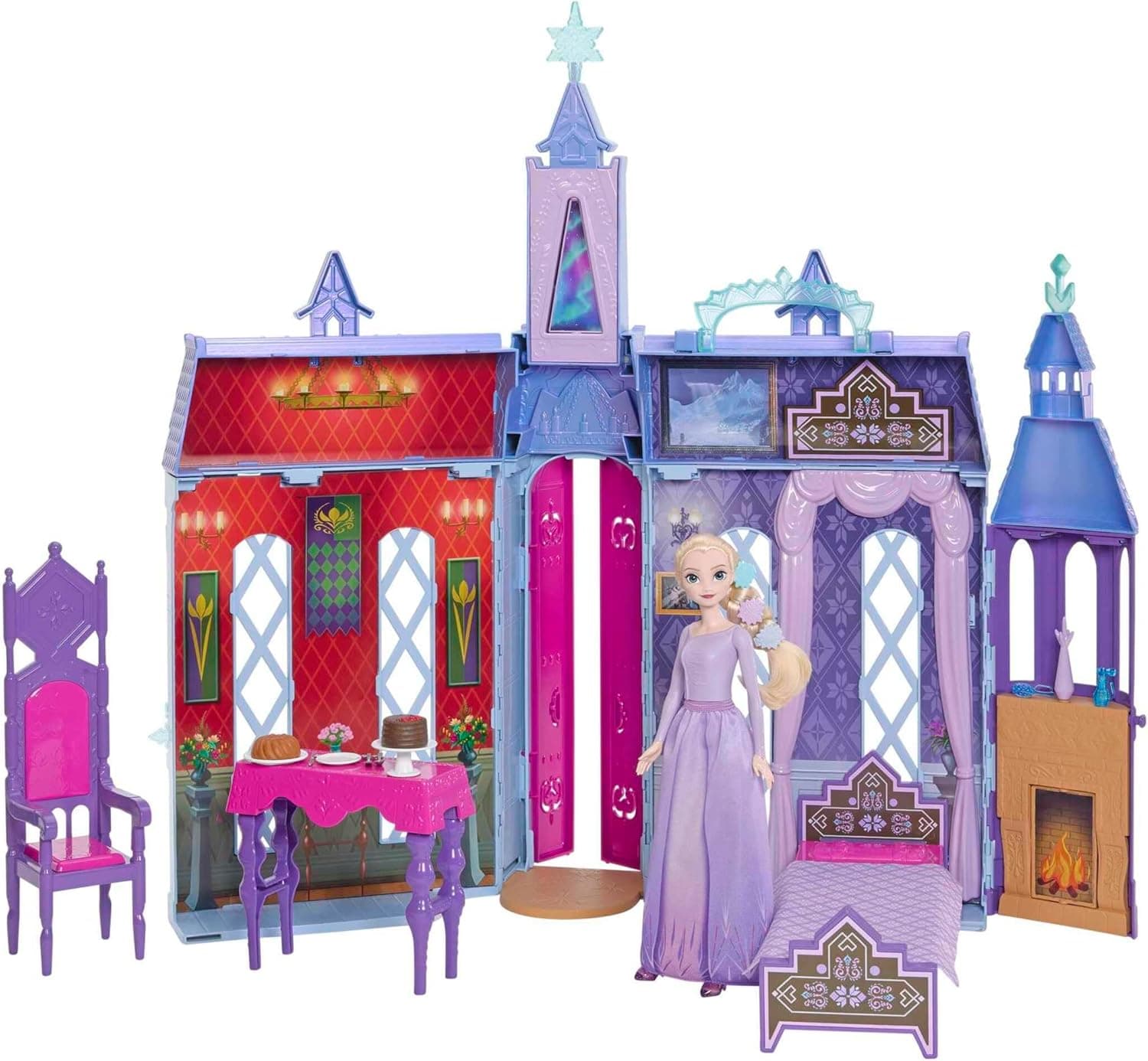 Mattel Disney Frozen Castelo de Arendelle com princesa Elsa casa de bonecas de 60 cm com figura e 15 acessórios e móveis, brinquedo + 3 anos (HTP22)
