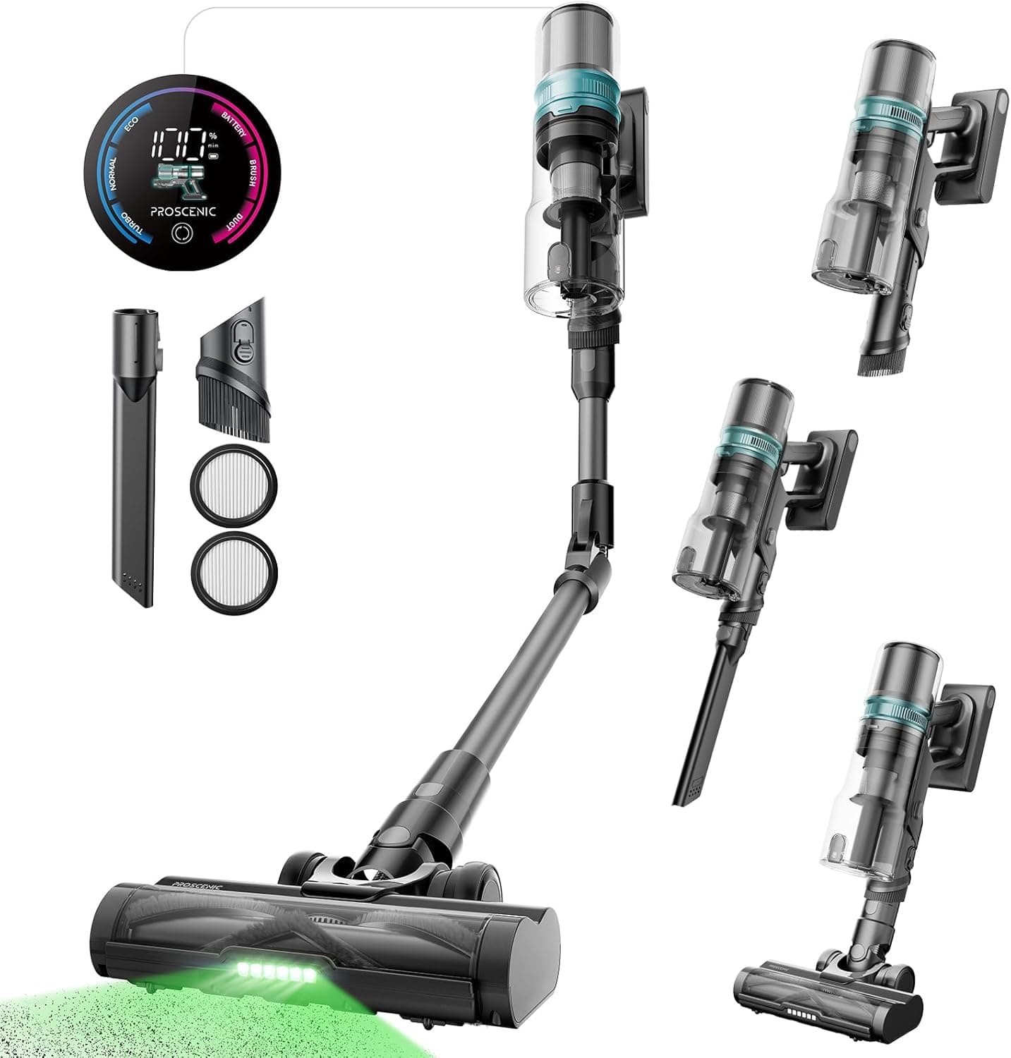 Proscenic P16 Aspirador sem cabo potente 50 Kpa 550 W aspirador vertical com tubo flexível, anti-embaraçado 65 m para tapete de pêlos de animal de estimação