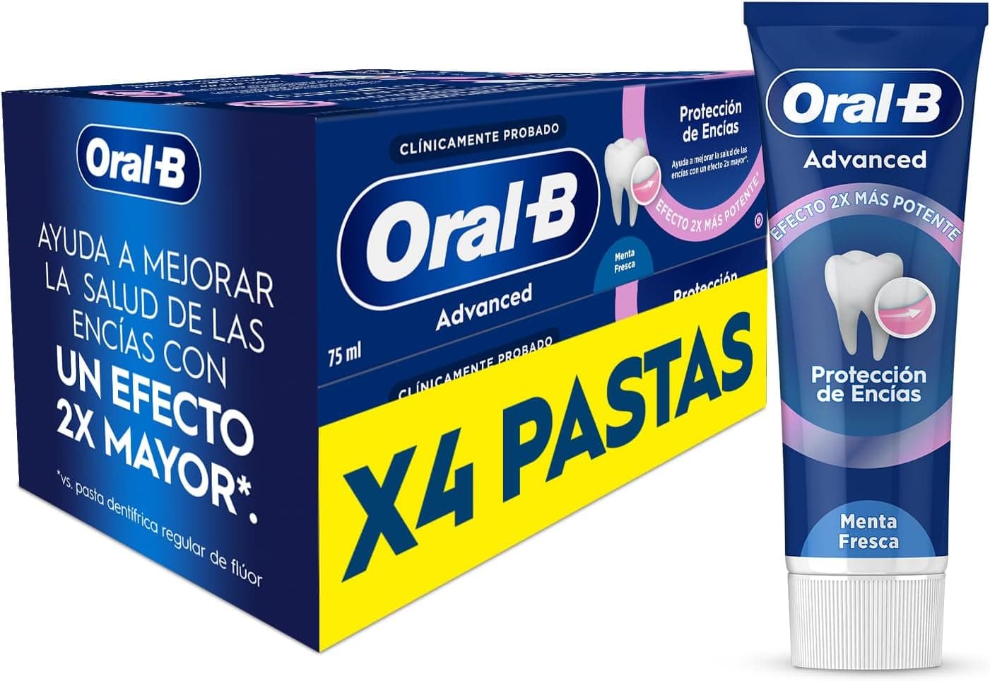 Oral-B Advanced Proteção de gengivas pasta de dentes com fluor, embalagem de 4 x 75 ml, dentes dentífricos para cuidados com gengivas, sabor de menta fresca, 75 ml x 4