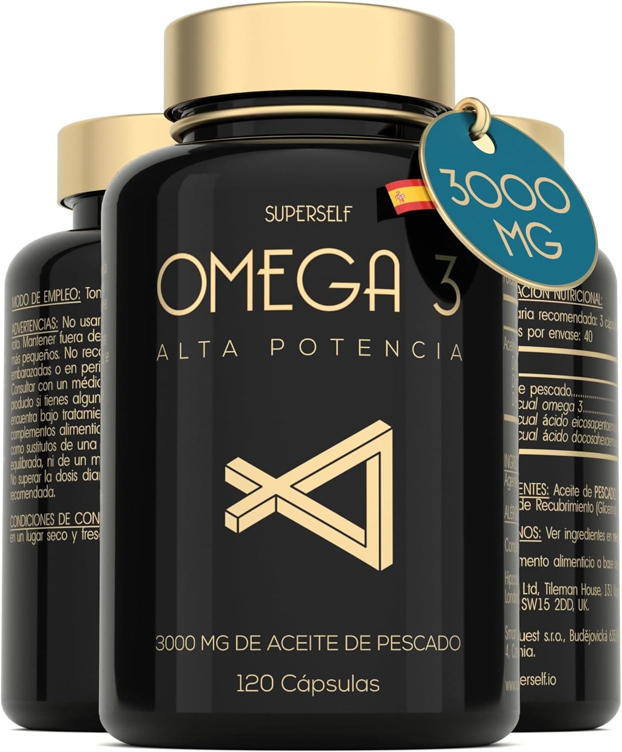 Ómega 3 Óleo de peixe, 3000 mg Triple Potência, 120 cápsulas macias, 990 mg de EPA 660 mg de DHA máxima concentração - alta potência ômega3 puro e sustentável, fáceis de engolir sem regra M