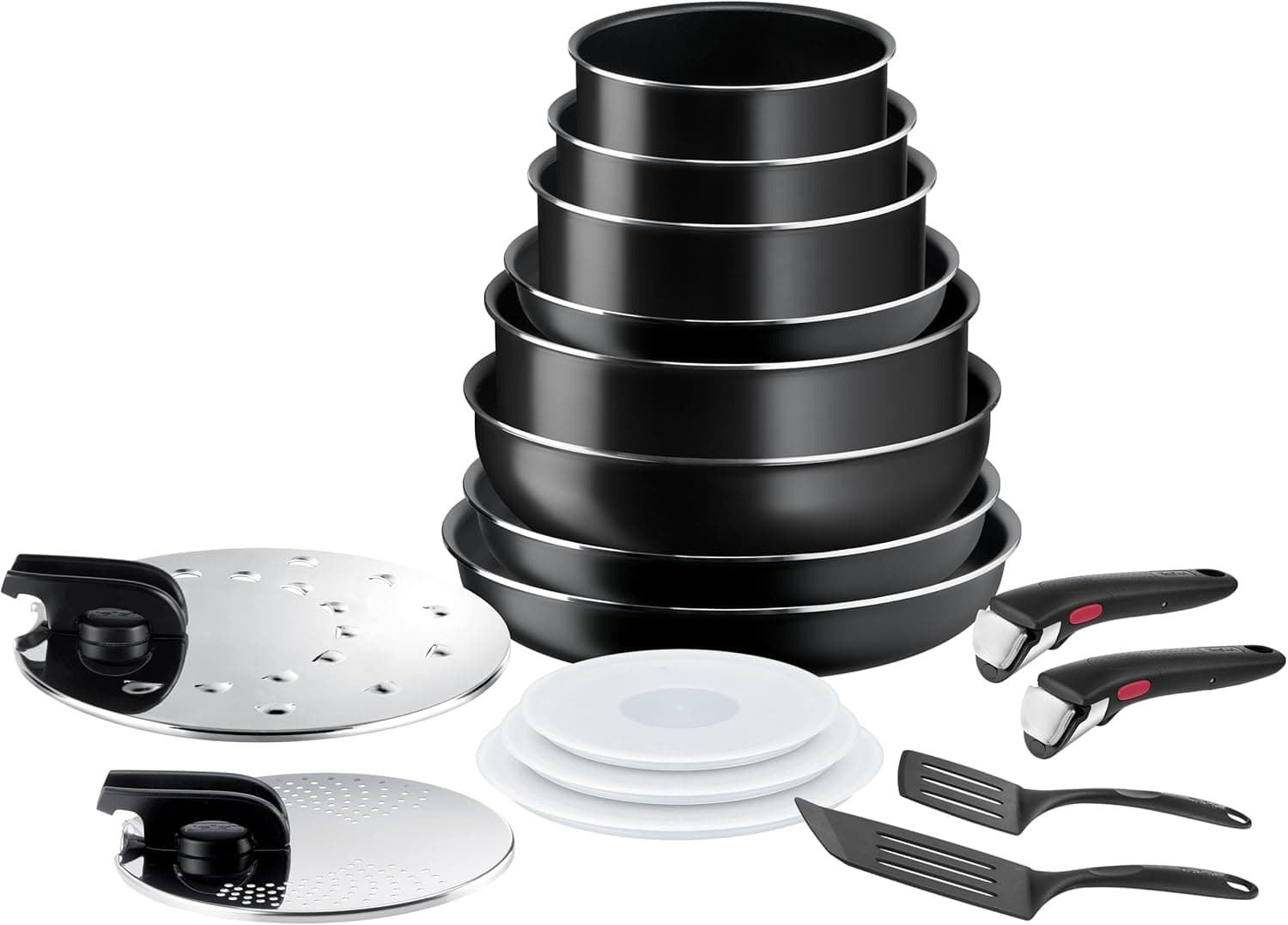 Tefal Conjunto de utensílios de cozinha Ingenio Easy On de 17 peças, não é adequado para indução, revestimento antiaderente, indicador de cozedura, base de difusão, cozimento saudável, preto