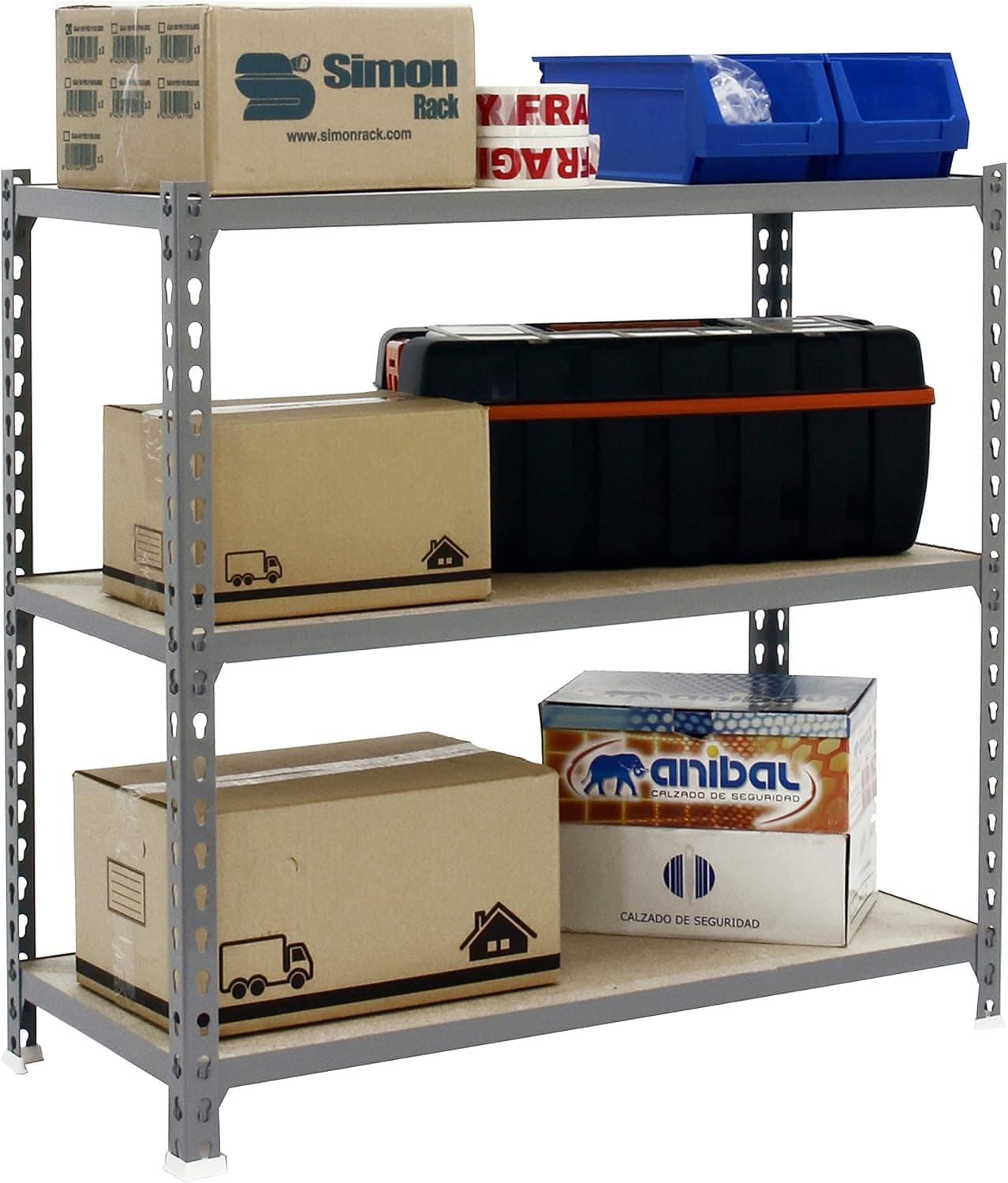 Simon Rack Metal Shelf | Prateleira metálica 900x1200x300 mm com 3 prateleiras de madeira e capacidade de 200 kg