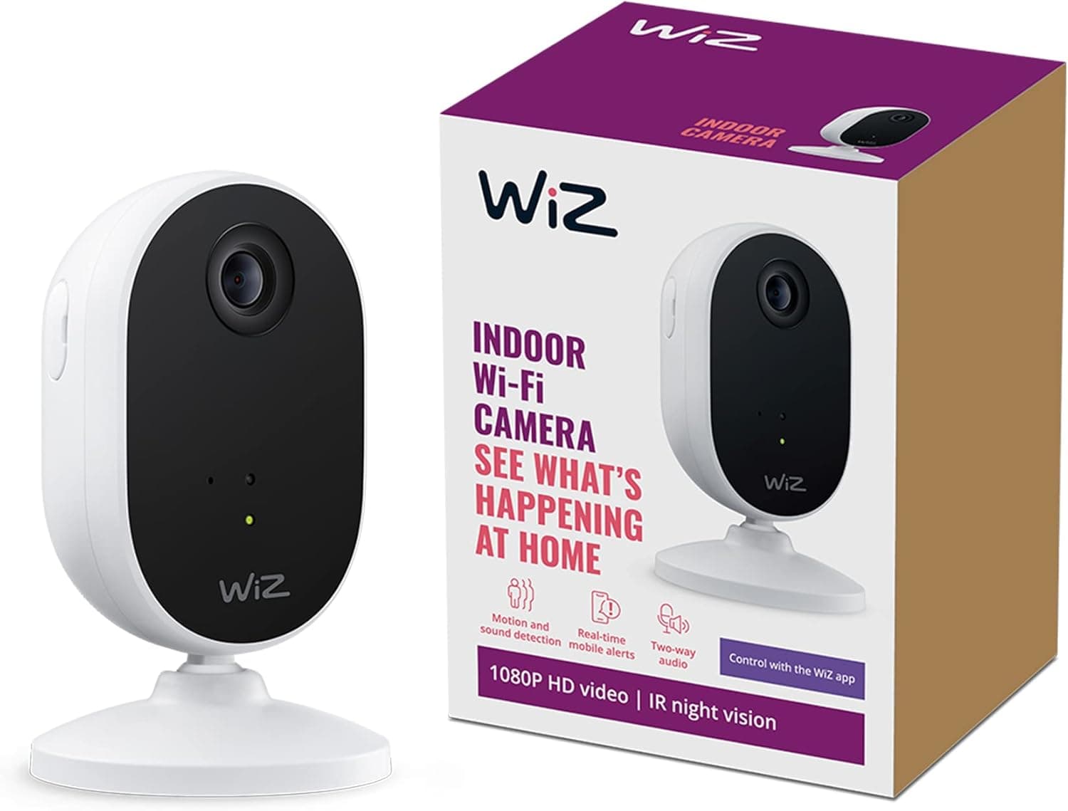 WiZ | Câmara de videovigilância Wi-Fi com áudio bidirecional e ângulo de 120 graus compatível com Alexa e Google Home
