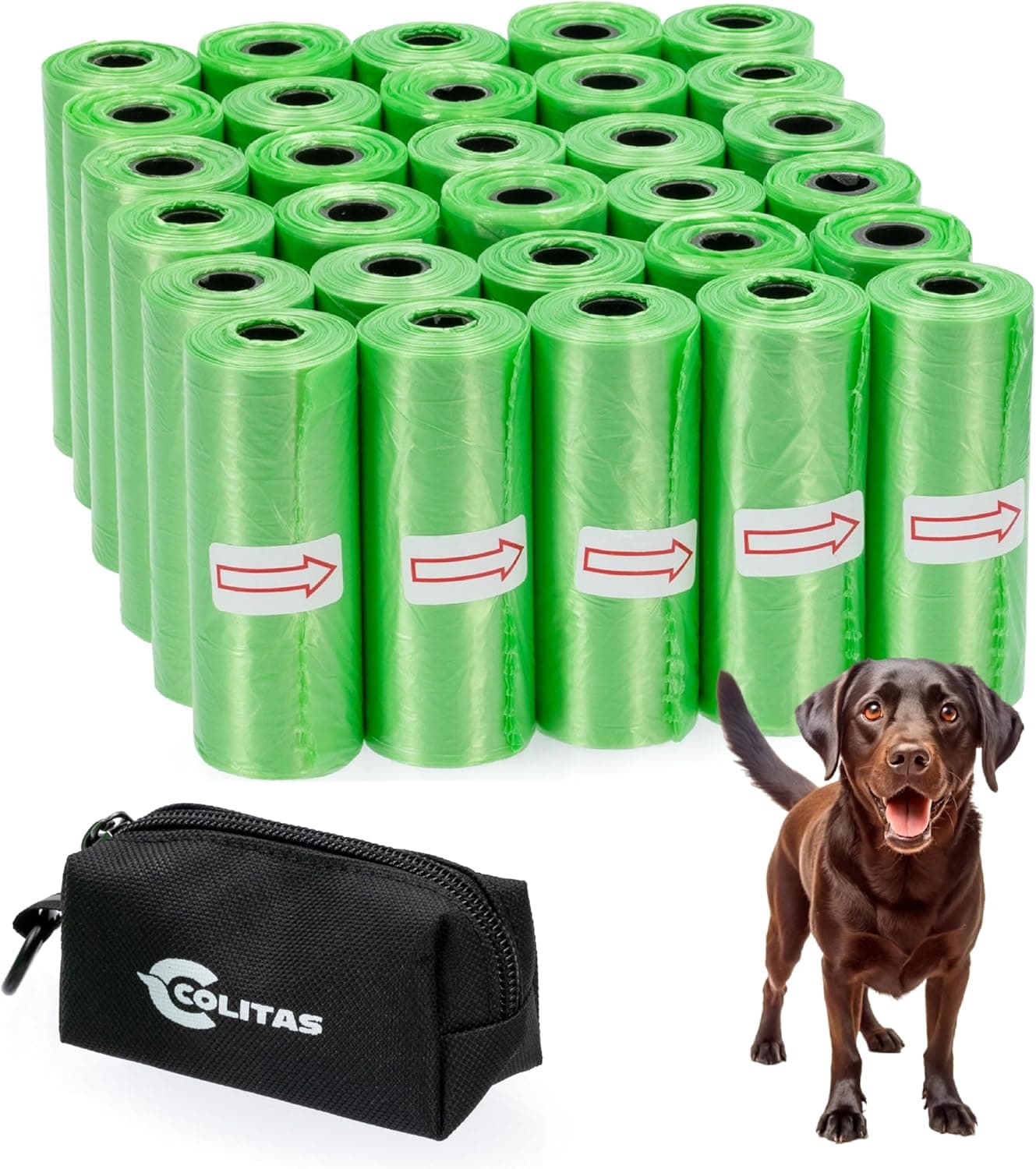 Colitas | 30 sacos para dejetos de cão compostáveis com dispensador preto