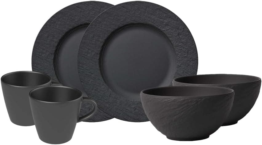 Villeroy & Boch Manufacturer Set de pequeno-almoço, 6 peças, louça para 2 pessoas, porcelana premium, preto