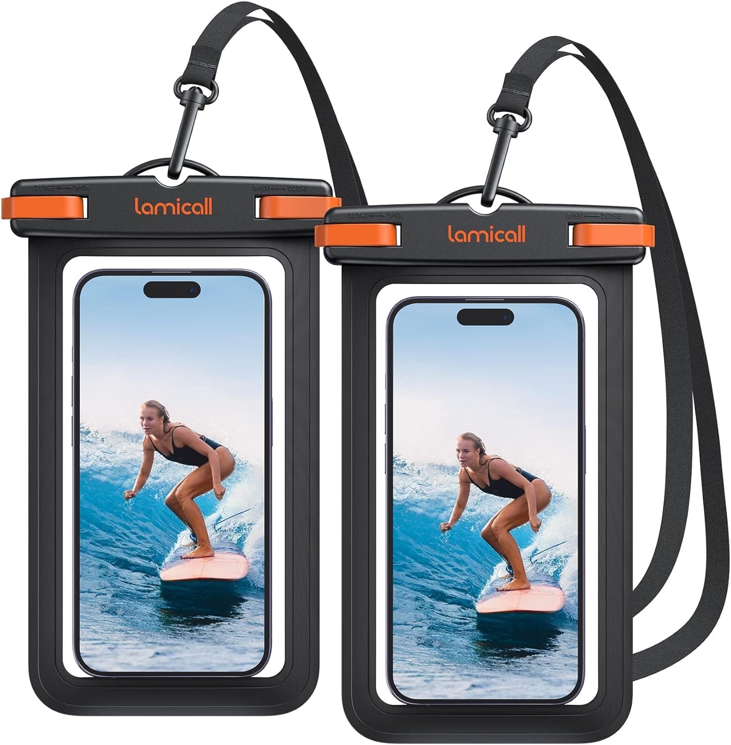 Lamicall Capa impermeável telemóvel - [2 unidades] IPX8 bolsa impermeável móvel, corda removível e ajustável, capa telemóvel estanque para iPhone 16 15 14 13 12, Samsung, Huawei, até 7"