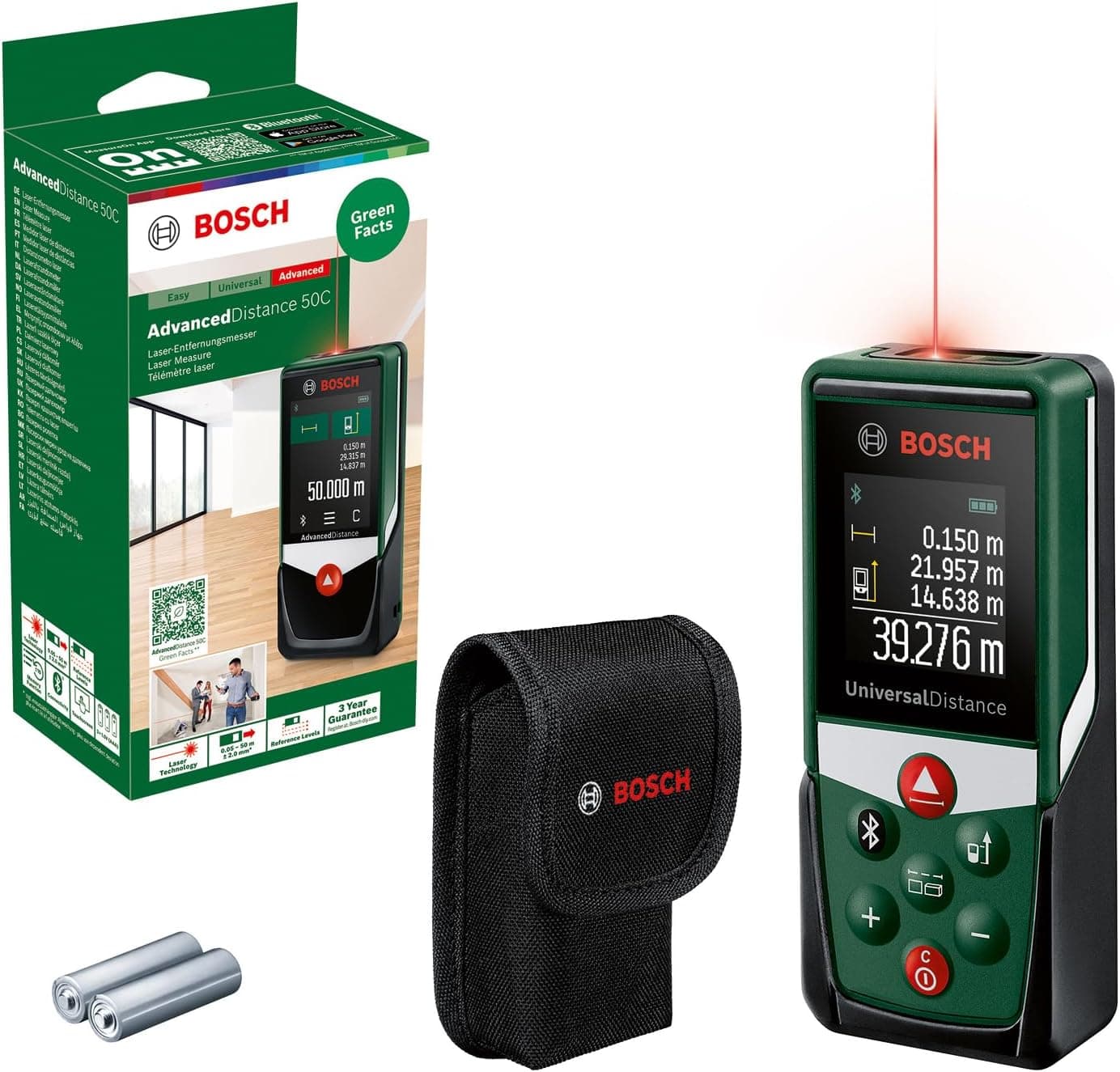 Bosch Medidor laser universal Distance 50C (mede com precisão distâncias de até 50 m, conectividade Bluetooth, diferentes funções de medição, em caixa de cartão)